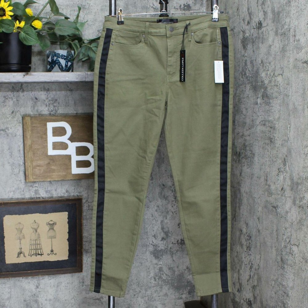 NWT Colleen Lopez Side Skinny Jeans 8 Olive Green - Picture 3 of 8